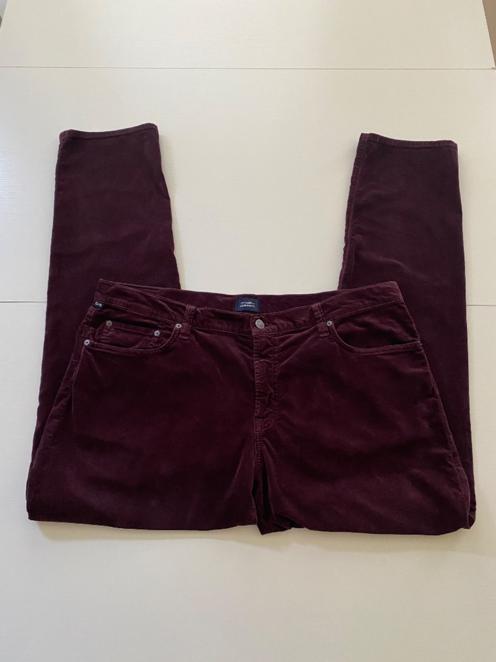 Citizens of Humanity London Tapered Straight Leg Maroon Velvet Pants 40 x 32